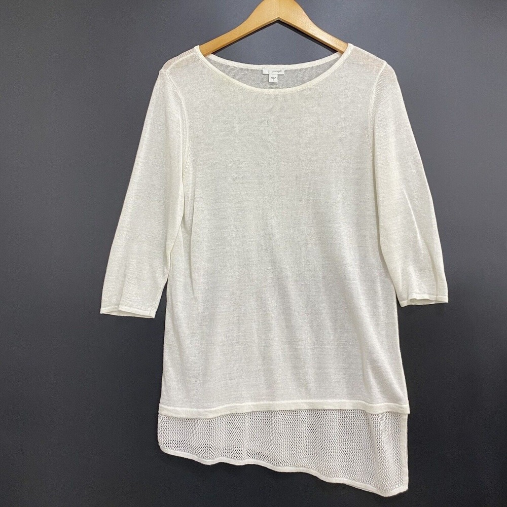 Pure J Jill Tunic‎ Top Womens Small White Linen Rayon Knit 3/4 Sleeve Hi Low